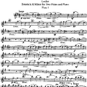 长笛曲谱 | 罗埃莱特E小调双长笛与钢琴奏鸣曲 Loeillet 罗埃莱特