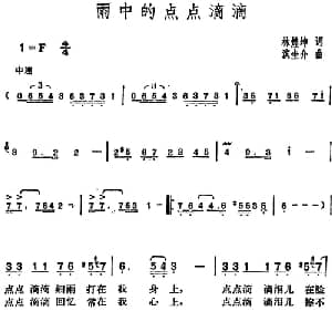 邓丽君演唱金曲 雨中的点点滴滴_通俗唱法乐谱_词曲:林煌坤 滨圭介