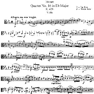 小提琴谱 | Mozart Quartet No.16 in Eb Major,K.428 Viola分谱