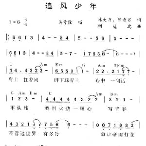 追风少年_通俗唱法乐谱_词曲:陈大力 陈秀男 刘虞瑞