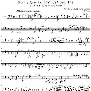 String Quartet KV.387 弦乐四重奏大提琴分谱 莫扎特