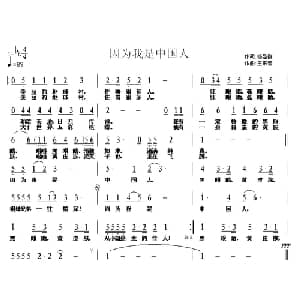 因为我是中国人_儿歌乐谱_词曲:杨显群 王东音