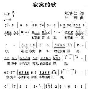 寂寞的歌_通俗唱法乐谱_词曲:张宾普 生茂