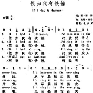 假如我有铁锤 美国 _外国歌谱_词曲:利 海斯词 章珍芳译配 皮特 西格