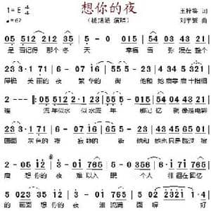 想你的夜_歌谱投稿_词曲:王梓鉴 刘宇繁