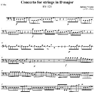 小提琴谱 | Concerto for strings in D Major RV121 Cello分谱 Antonio Vivaldi