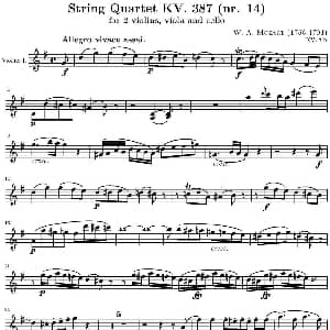小提琴谱 | String Quartet KV.387 弦乐四重奏第一小提琴分谱 莫扎特