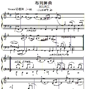 巴赫初级钢琴曲之十二 布列舞曲 钢琴谱