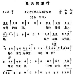 夏天的浪花_通俗唱法乐谱_词曲:庄奴 佚名