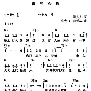 曾经心痛_通俗唱法乐谱_词曲:陈大力 陈大力 陈秀男