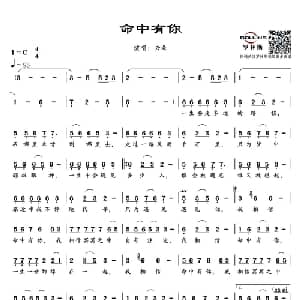 命中有你_通俗唱法乐谱_词曲:彭韵豪 彭韵豪 周历城 严以桐
