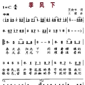 季风下_通俗唱法乐谱_词曲:王晓宇 王植