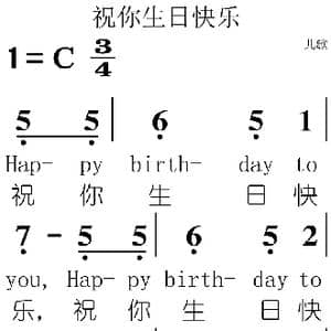 祝你生日快乐_歌曲简谱