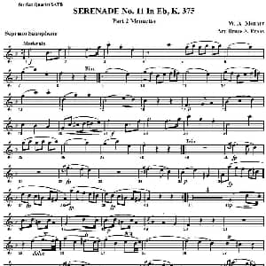 萨克斯谱 | SERENADE No.11 in Eb K.375 Part 2 Menuetto 四重奏 高音萨克斯分谱