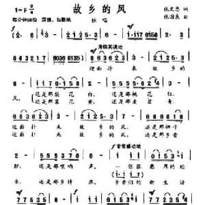 故乡的风_民歌简谱_词曲:张文忠 张国良