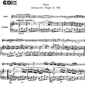 小提琴谱 | Violin Sonata in F Major K.547 小提琴 钢琴伴奏