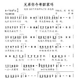 兄弟你今年回家吗_通俗唱法乐谱_词曲:付祖光 原古 方石