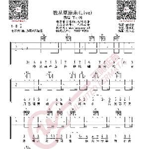 王小帅 我从草原来 抖音Live版 吉他谱_歌曲简谱