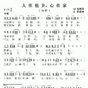 人在他乡,心在家_歌曲简谱_词曲:杨柏涛 杨柏涛