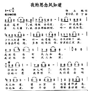 我的思念风知道_通俗唱法乐谱_词曲:杨玉鹏 曾令荣 陈丁