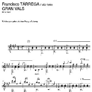 GRAN VALS En la mayor 吉他谱 弗朗西斯科 泰雷加 Francisco Tarrega 1852 1909