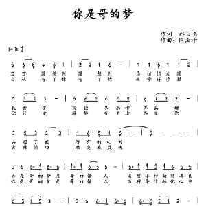你是哥的梦_通俗唱法乐谱_词曲:邢云飞 阿汝汗