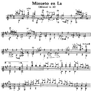 Minueto en La 吉他谱 奥古斯汀 巴里奥斯 曼戈雷 Agustin Barrios Mangore