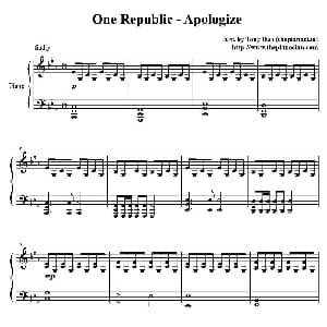 One Republic Apologize 钢琴谱 Tony Dao