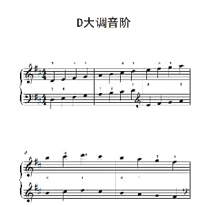 D大调音阶 钢琴谱