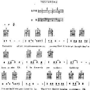 电子琴谱 | YESTERDAY 电子琴吉他弹唱