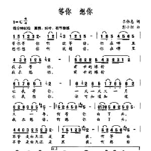 等你 想你_通俗唱法乐谱_词曲:吕伟忠 彭小红