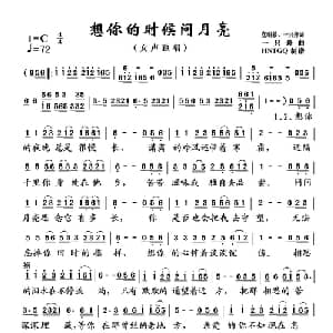 想你的时候问月亮_通俗唱法乐谱_词曲:党明毅 一只舟 一只舟