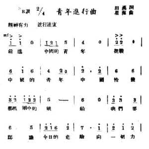 青年进行曲_民歌简谱_词曲:田汉 星海