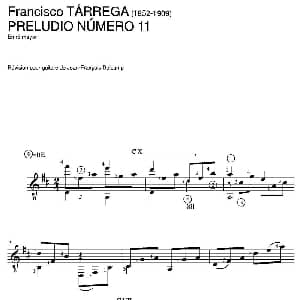 PRELUDIO NUMERO 11 En re mayor 吉他谱 弗朗西斯科 泰雷加 Francisco Tarrega 1852 1909