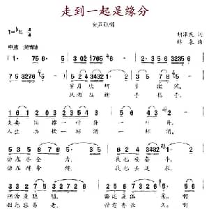 走到一起是缘分_通俗唱法乐谱_词曲:胡泽民 林泉