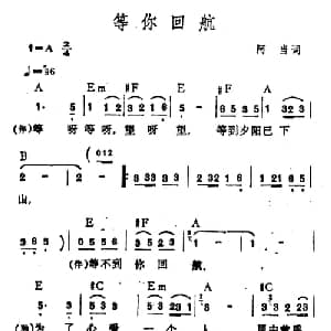 等你回航_通俗唱法乐谱_词曲:阿当
