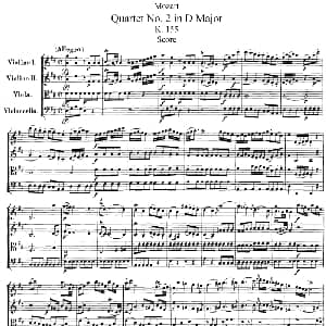 小提琴谱 | Mozart Quartet No.2 in D Major,K.155 总谱