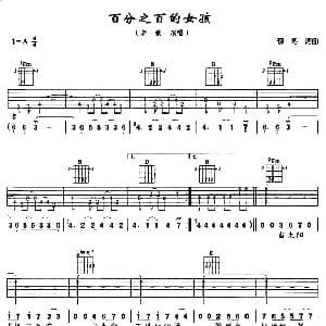 百分之百的女孩 吉他谱 老狼 郁冬 郁冬