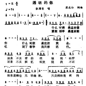 透明的你_通俗唱法乐谱_词曲:梁弘志 梁弘志