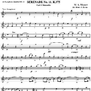 萨克斯谱 | SERENADE No.11 K.375 Part 4 Menuetto 四重奏 次中音萨克斯分谱