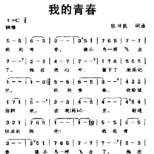 我的青春_通俗唱法乐谱_词曲:张习良 张习良