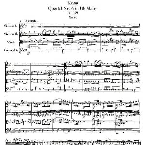 小提琴谱 | Quartet No. 6 in Bb Major, K. 159 降B大调第六弦乐四重奏 奥 莫扎特