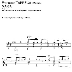 MARIA Gavota A mi querido amigo el eminente Mandolinista D.Baldomero Cateura 吉他谱 弗朗西斯科 泰雷加 Francisco Tarrega 1852 1909