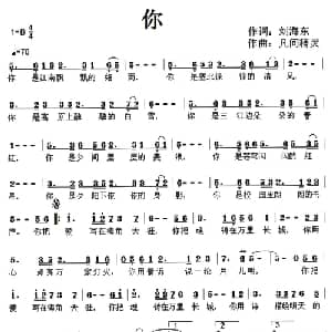 你_通俗唱法乐谱_词曲:刘海东 凡间精灵