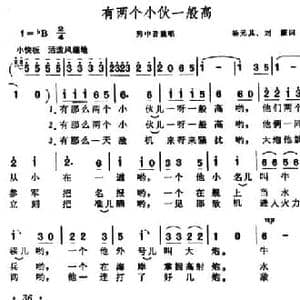 有两个小伙一般高_民歌简谱_词曲:杨元其 刘薇 晨耕