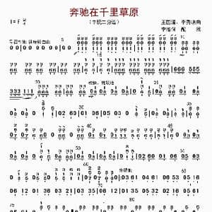 奔驰在千里草原_歌曲简谱_词曲: 王国潼等
