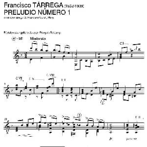 PRELUDIO NUMERO 1 A mi buen amigo D.Francisco CorellPbro. 吉他谱 弗朗西斯科 泰雷加 Francisco Tarrega 1852 1909
