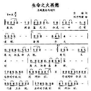 生命之火再燃_通俗唱法乐谱_词曲:京娃 双子阿健