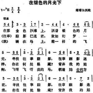 在银色的月光下_民歌简谱_词曲: 塔塔尔族民歌 王洛宾整理