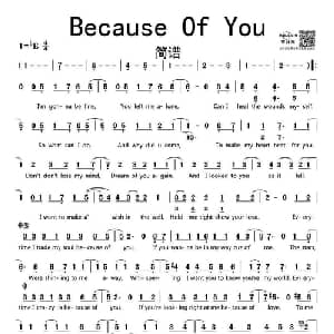 Because of You_外国歌谱_词曲:凯莉 克莱森 大卫 霍奇斯和本 穆迪大卫 霍奇斯&本 穆迪